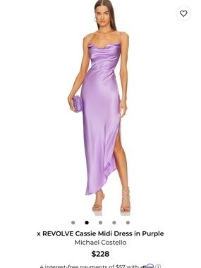 Michael Costello Lavender Satin Midi Dress with Side Slit